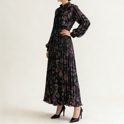 【ワンピース】【1枚で主役級】フレンチ・レトロ・マキシ長袖ワンピース ✨ 着痩せ叶う、大人の花柄【SHシリーズ】