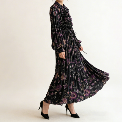 【ワンピース】【1枚で主役級】フレンチ・レトロ・マキシ長袖ワンピース ✨ 着痩せ叶う、大人の花柄【SHシリーズ】