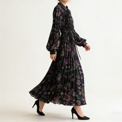 【ワンピース】【1枚で主役級】フレンチ・レトロ・マキシ長袖ワンピース ✨ 着痩せ叶う、大人の花柄【SHシリーズ】