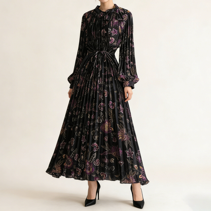 【ワンピース】【1枚で主役級】フレンチ・レトロ・マキシ長袖ワンピース ✨ 着痩せ叶う、大人の花柄【SHシリーズ】