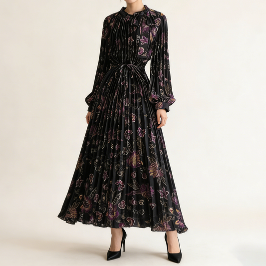 【ワンピース】【1枚で主役級】フレンチ・レトロ・マキシ長袖ワンピース ✨ 着痩せ叶う、大人の花柄【SHシリーズ】