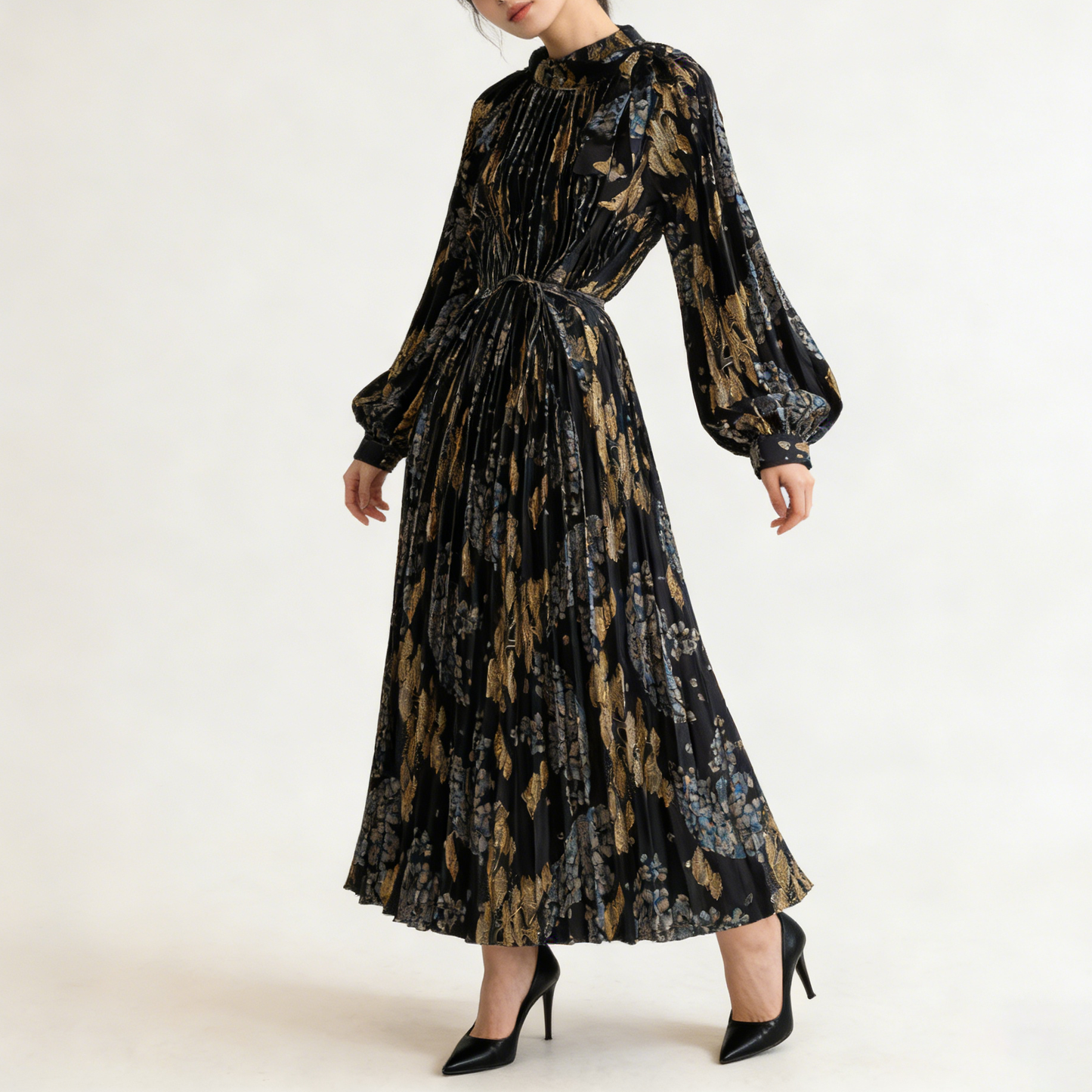 【ワンピース】【1枚で主役級】フレンチ・レトロ・マキシ長袖ワンピース ✨ 着痩せ叶う、大人の花柄【SHシリーズ】