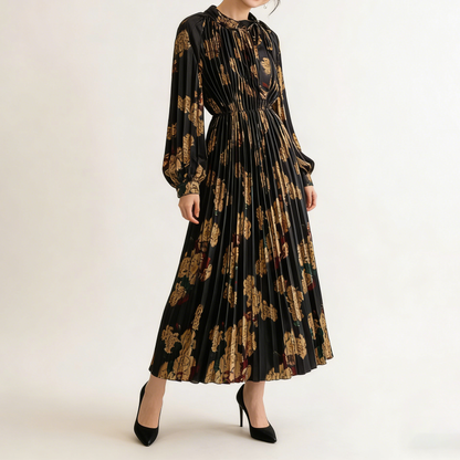 【ワンピース】【1枚で主役級】フレンチ・レトロ・マキシ長袖ワンピース ✨ 着痩せ叶う、大人の花柄【SHシリーズ】
