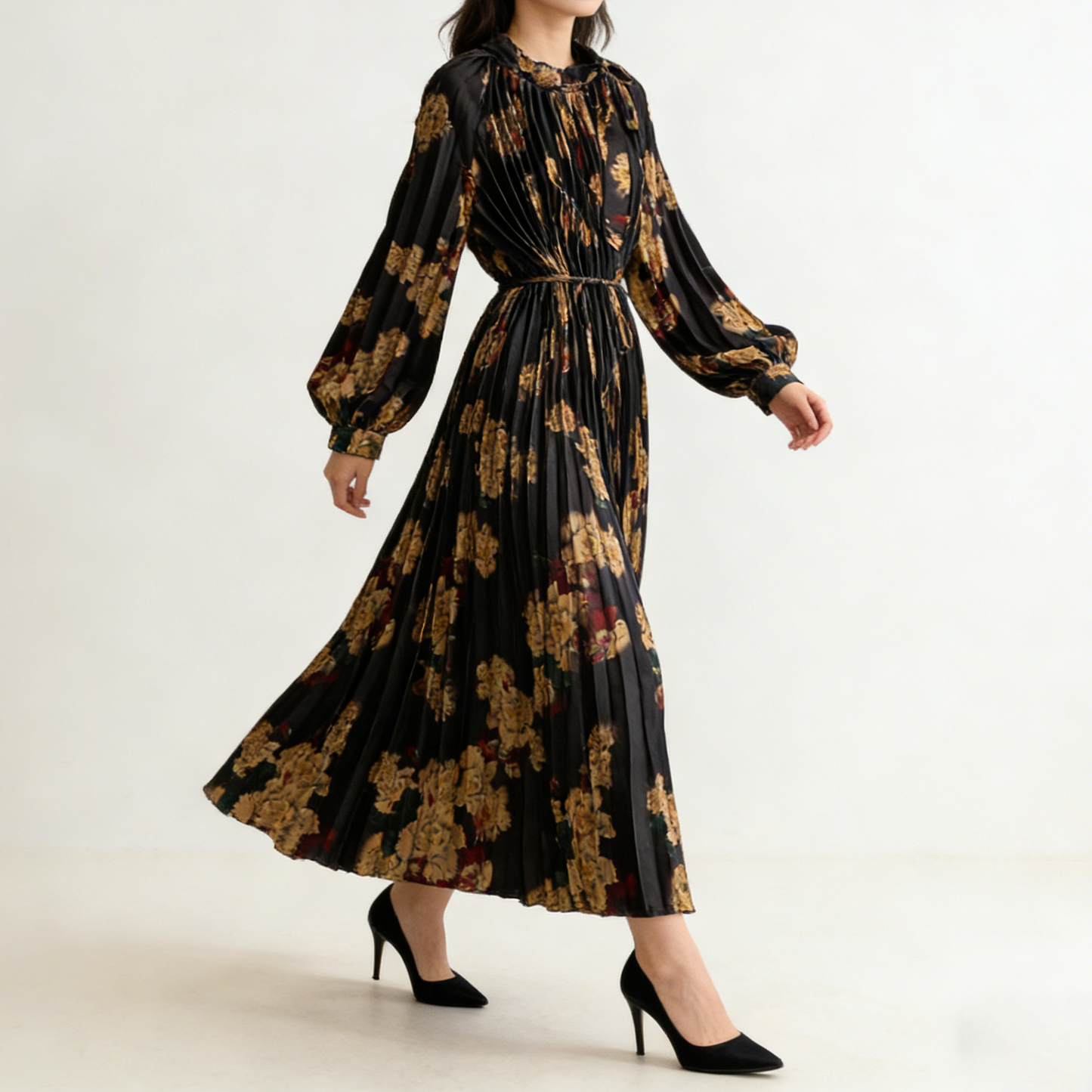 【ワンピース】【1枚で主役級】フレンチ・レトロ・マキシ長袖ワンピース ✨ 着痩せ叶う、大人の花柄【SHシリーズ】