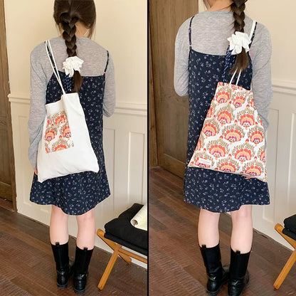 【バッグ】エスニック風 花柄 キャンバスバッグ 大容量 布バッグ バケットバッグ 【SHシリーズ】