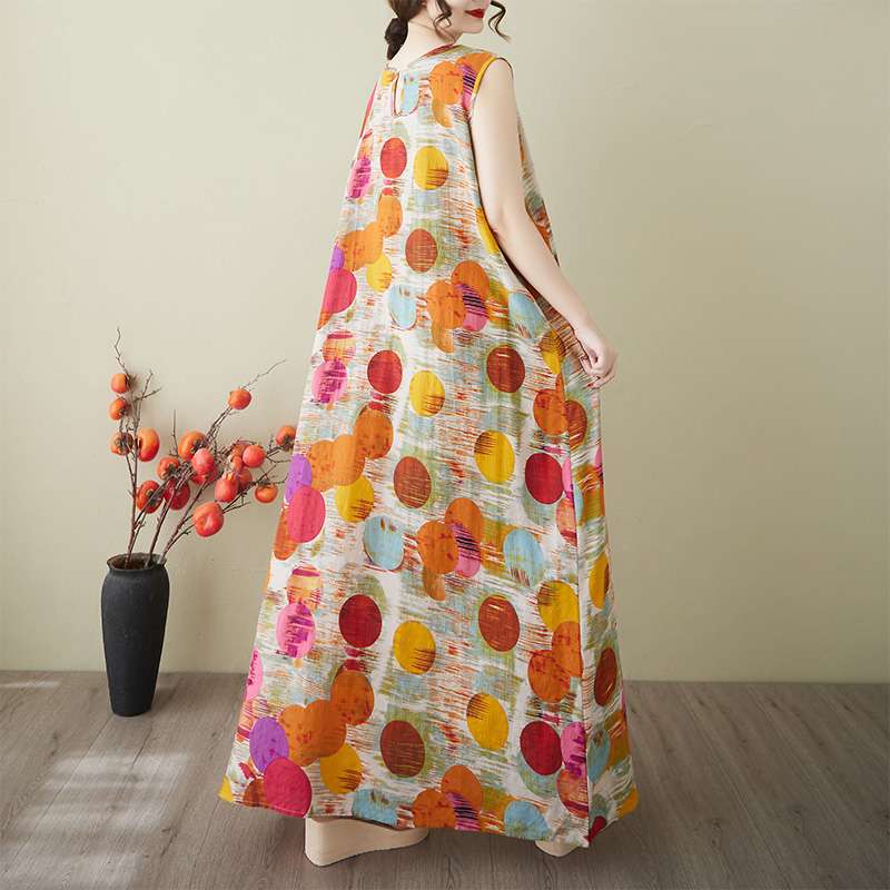 【ワンピース】夏 韓国風 大きいサイズ 綿麻Vネック ノースリーブワンピース【SHシリーズ】