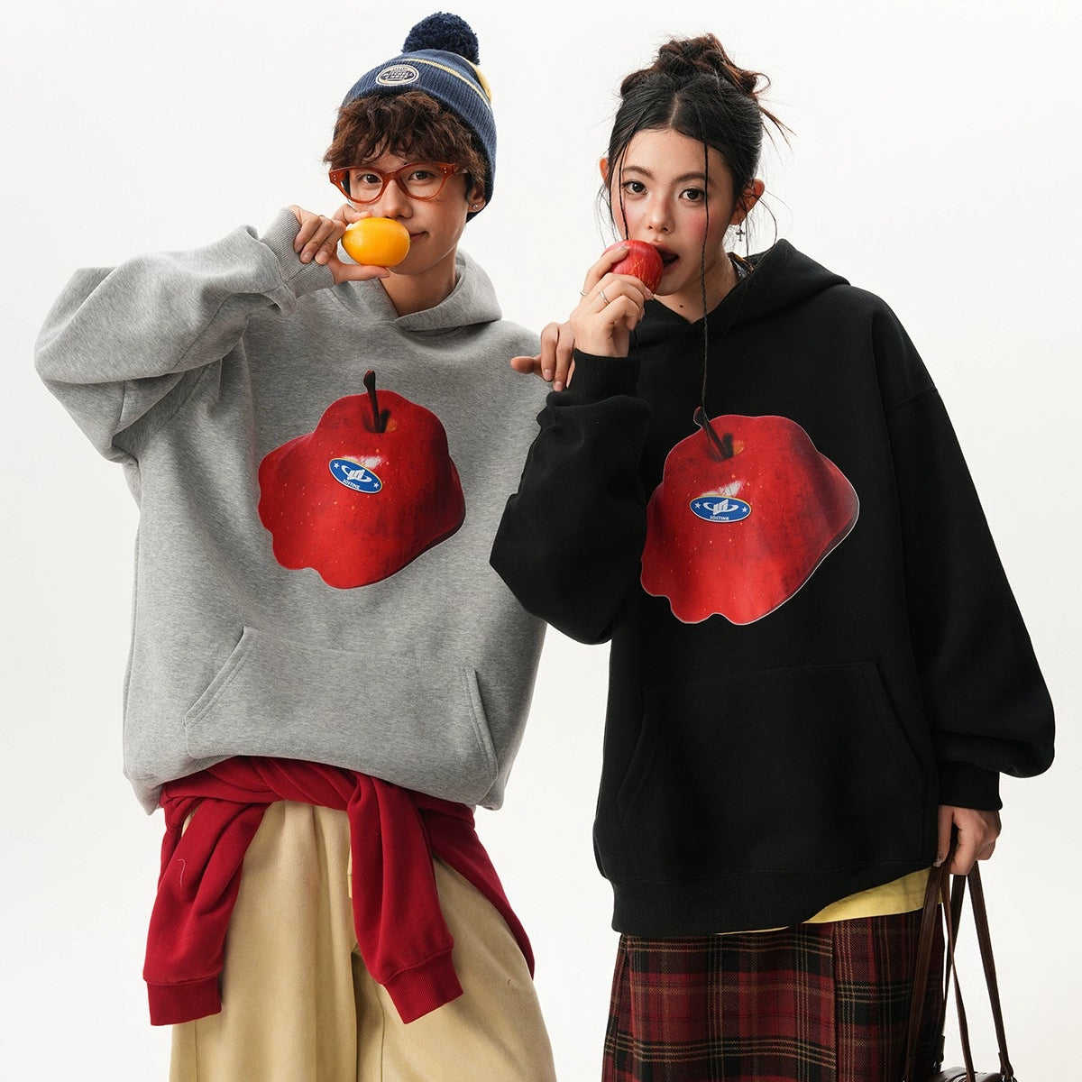【60%OFF⭐️先行スタート！】【トップス】アップルプリント 男女兼用 ゆったり カジュアル パーカー【FCシリーズ】