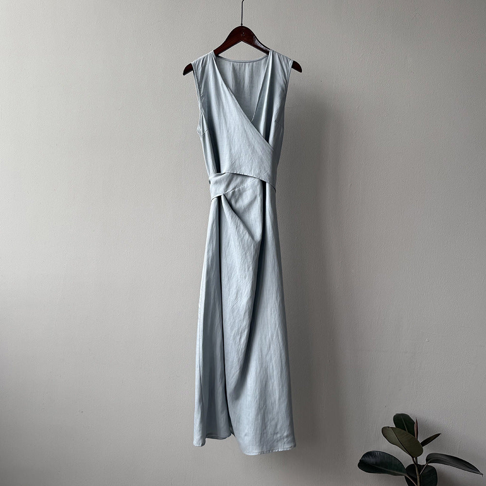 【ワンピース】夏新作 フレンチスタイル ノースリーブ Vネック 着痩せ効果 韓国風 ワンピース【JZシリーズ】