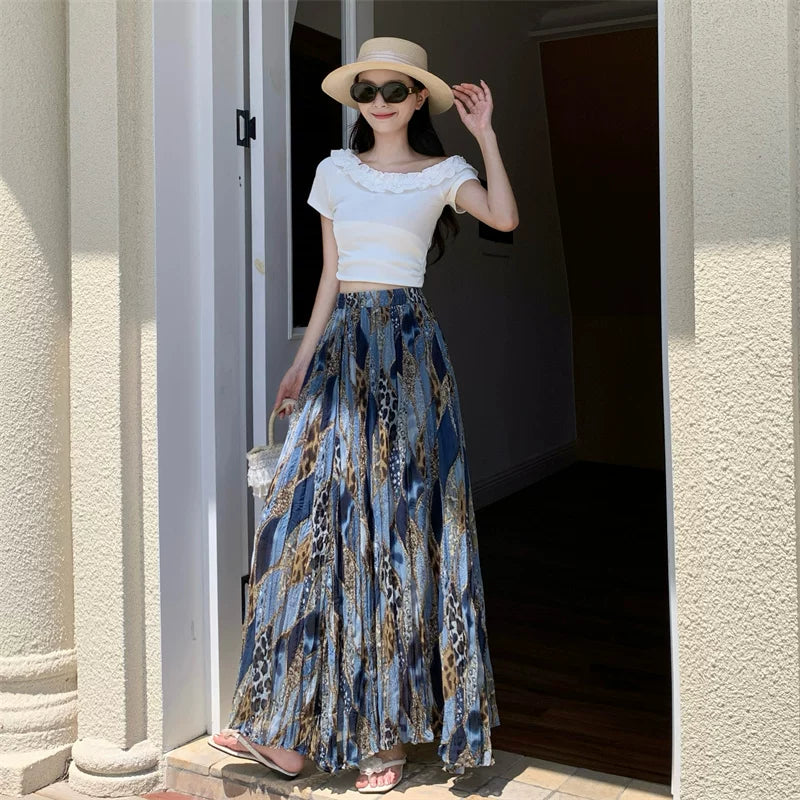 【ボトムス】花柄ロングスカート レディース 夏 ハイウエスト Aライン 着痩せ 美シルエット 体型カバー【SHシリーズ】