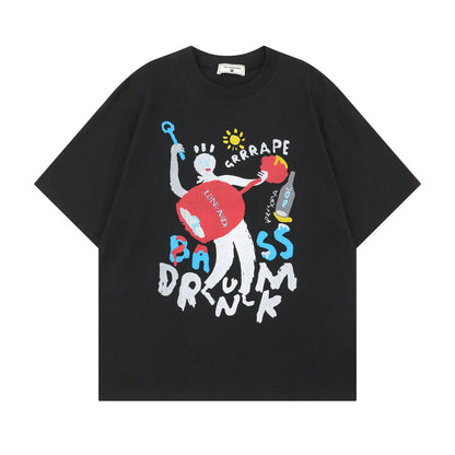 【トップス】アメリカンレトロ 趣味落書きプリント 半袖Tシャツ レディース 夏 ゆったり カジュアル【FCシリーズ】【15〜20日発送】