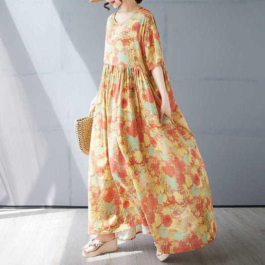 【ワンピース】夏新作 クルーネックプリント 半袖カジュアルワンピース【SHシリーズ】