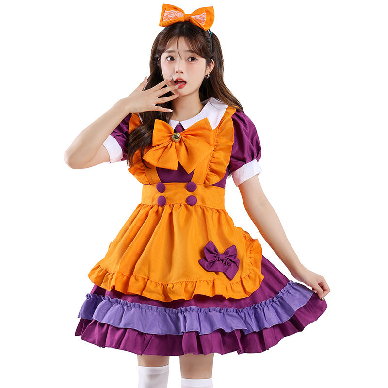 【ハロウィン】コスプレ 衣装 メイド服 アニメ風 ロリータ プリンセスドレス オレンジ レディース ワンピース