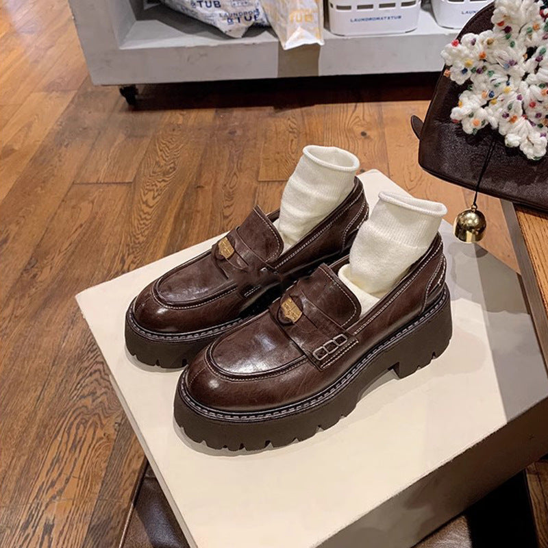 24AW】【シューズ】厚底 レトロ シンプル ローファー – MADOECHO