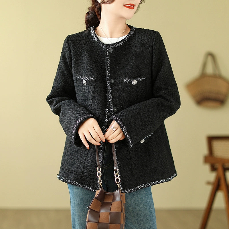 【アウター】春 秋 冬 大きいサイズ フレンチツイード風 中綿入り ジャケット【SNシリーズ】