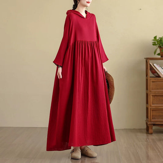 【60%OFF⭐️早い者勝ち】【ワンピース】レトロフェミニン フーディー 長袖ワンピース 無地 上品モード【JZシリーズ】