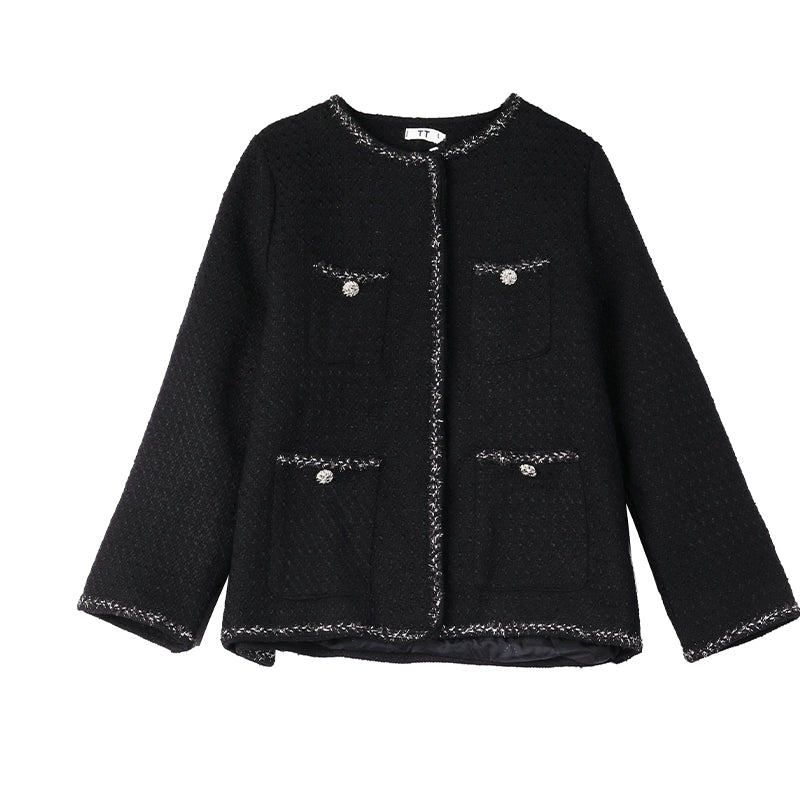 【アウター】春 秋 冬 大きいサイズ フレンチツイード風 中綿入り ジャケット【SNシリーズ】