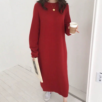 【24AW】【ワンピース】韓国風 chic 秋冬 気質よい 無地 ゆったり 長袖ワンピース