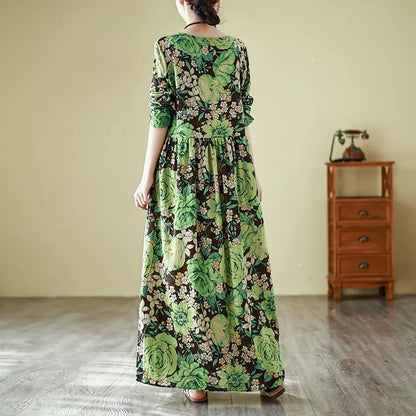 【ワンピース】花柄 気質アップ レディース 長袖ワンピース リゾート風 旅行用 丸首 ヴィンテージ風 レス【SHシリーズ】