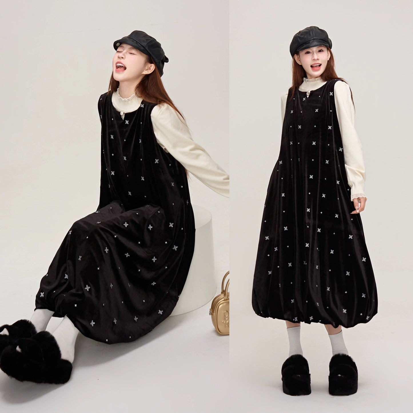 【ワンピース】🌟可愛さUP♡星柄刺繍ベストワンピ レディース 秋冬 ノースリーブワンピース【JZシリーズ】