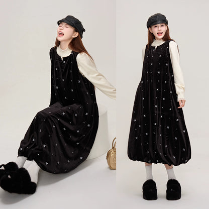 【ワンピース】🌟可愛さUP♡星柄刺繍ベストワンピ レディース 秋冬 ノースリーブワンピース【JZシリーズ】