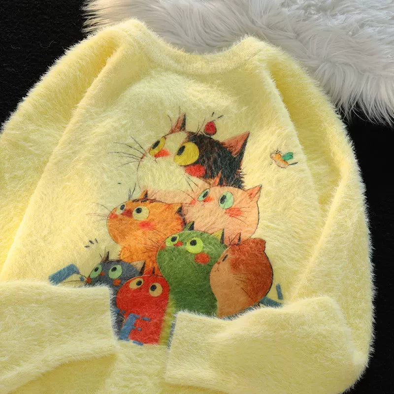 【トップス】ゆったり 小众 上品 クルーネック フェイクミンクニット レディース 猫 ニットセーター