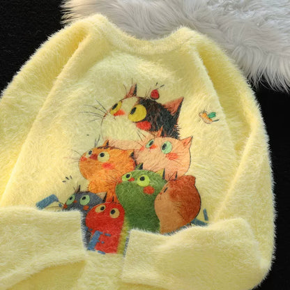 【トップス】ゆったり 小众 上品 クルーネック フェイクミンクニット レディース 猫 ニットセーター