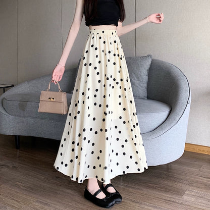 【ボトムス】ドット柄シフォンロングスカート Aライン 体型カバー 大人可愛い 夏 【SHシリーズ】