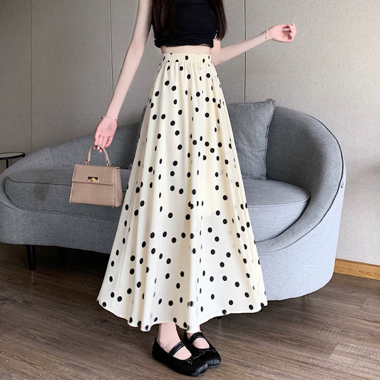 【ボトムス】ドット柄シフォンロングスカート Aライン 体型カバー 大人可愛い 夏 【SHシリーズ】