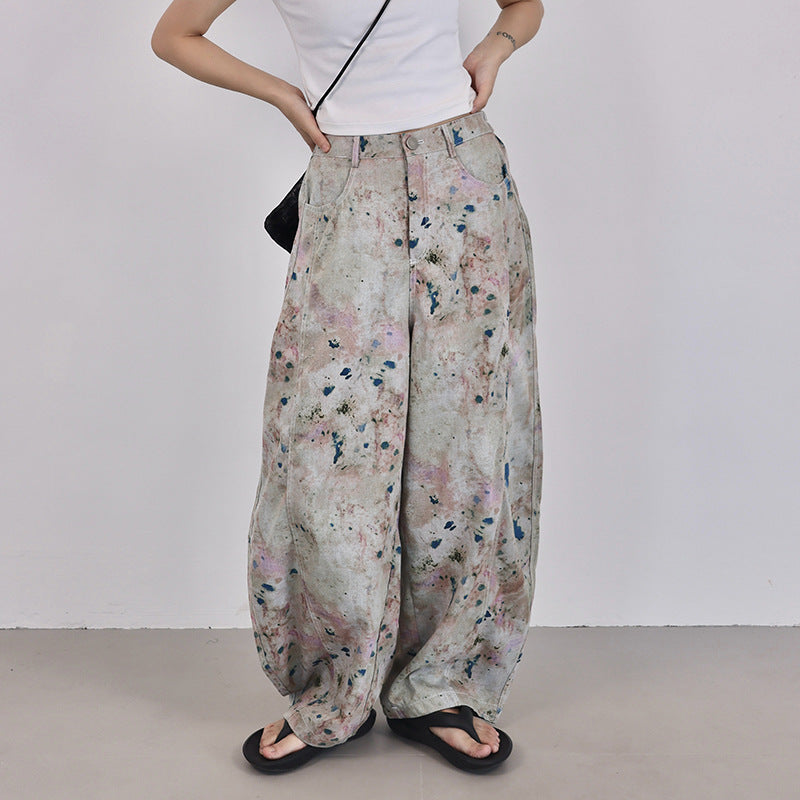 【ボトムス】夏 ムラ染め セーバーパンツ風 	デニム  バナナパンツ 【SHシリーズ】