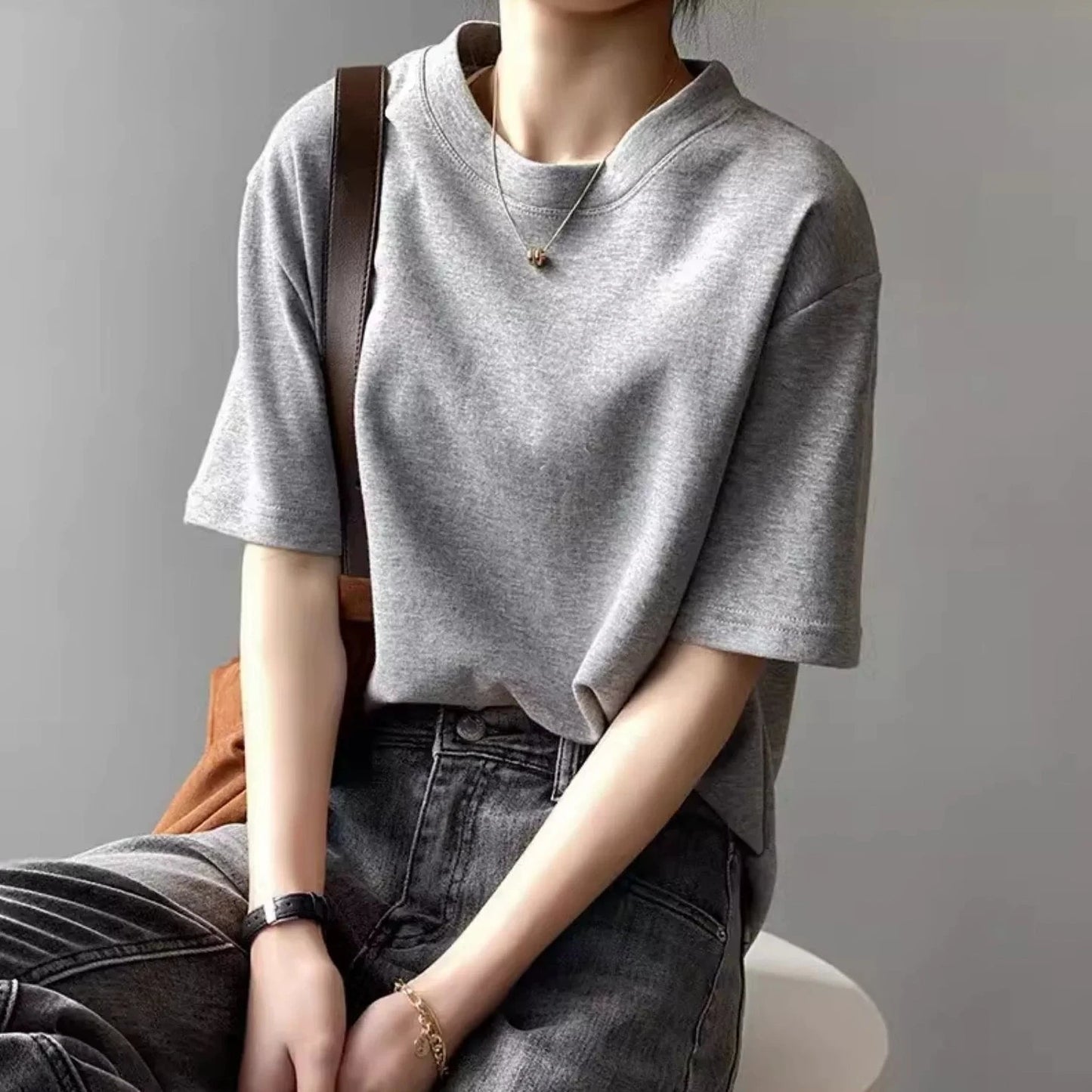 【トップス】無地 夏  ラウンドネック Tシャツ