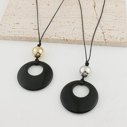 【🎁 B2G1｜先行スタート！】【グッズ】小众スタイル 黒曜石サークルチャーム ロングペンダントネックレス