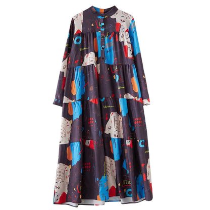 [洋裝] 春秋冬新款印花大尺碼百搭長袖洋裝【SH系列】