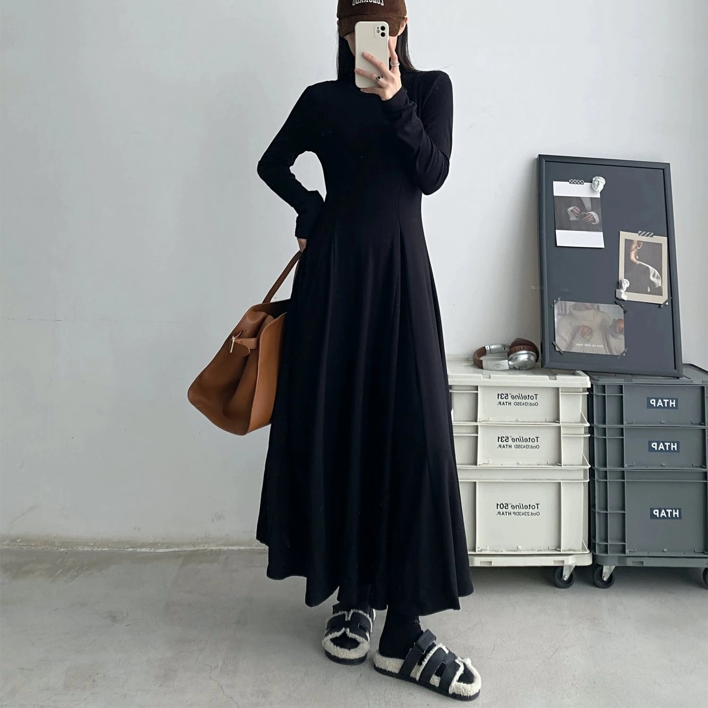 【24AW】【15～20日内発送】【ワンピース】韓国風 着痩せ 厚い保温 スリム 長袖ワンピース 【FCシリーズ】