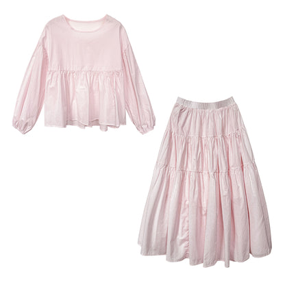 【セットアップ】スウィート ドール風ブラウス + フレアスカート 2点上下セット 【JZシリーズ】