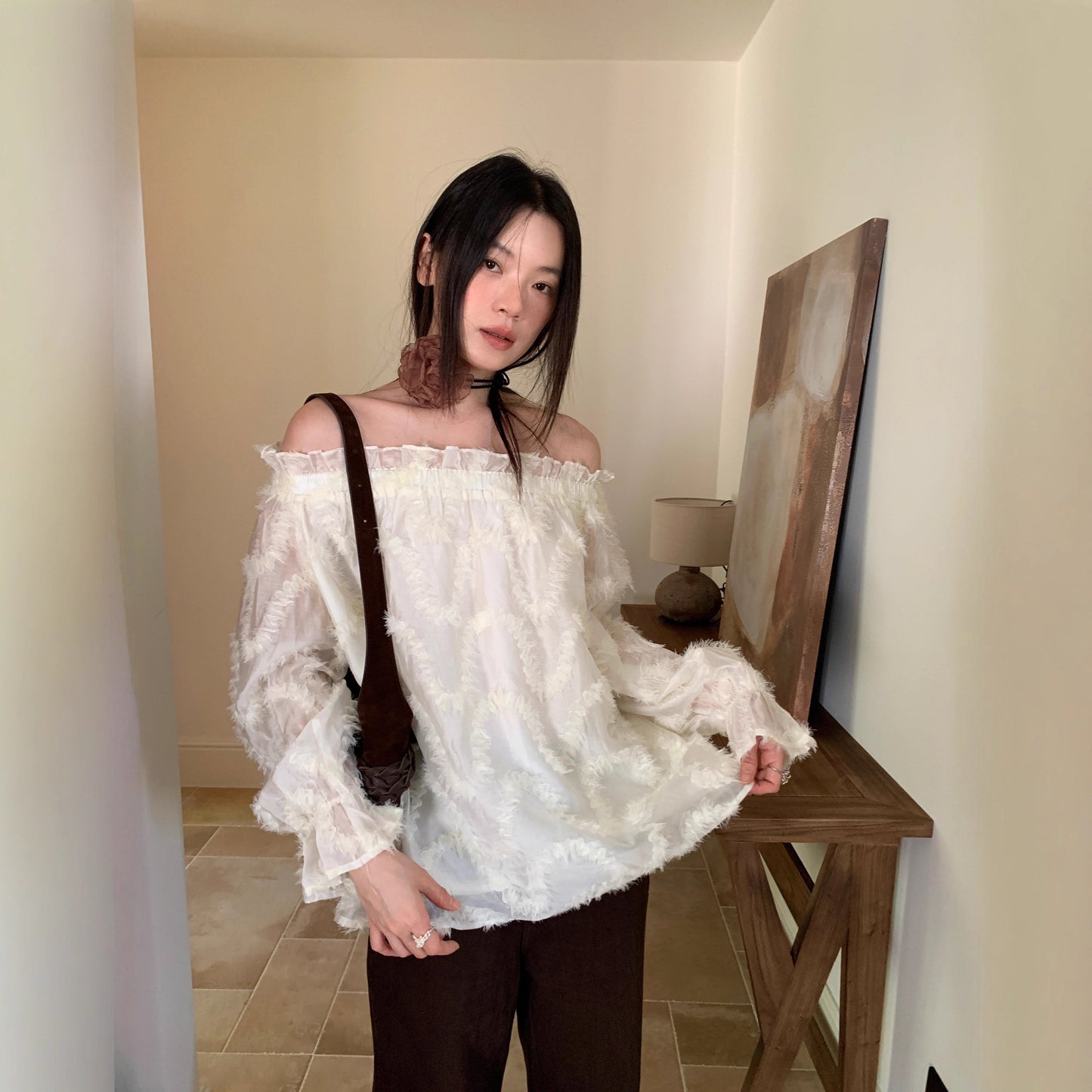 【トップス】春 秋 冬 起毛加工 オフショルダー 若々しい印象 シャツ 【JZシリーズ】