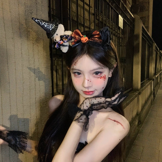 【ハロウィン】カボチャ＆クマ＆リボンヘアバンド｜ゴシックパーティーコスプレ小物