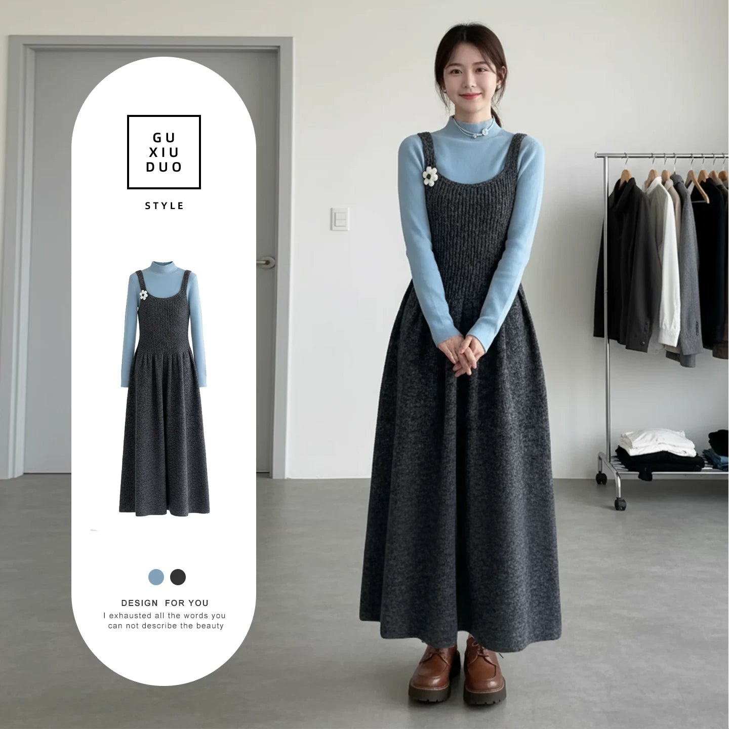 【セットアップ】初秋〜冬向け キュート セーター + ノースリーブワンピース 2点上下セット 【JZシリーズ】