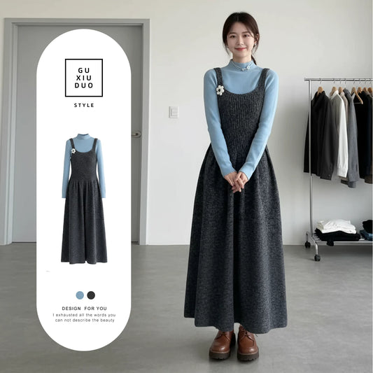 【セットアップ】初秋〜冬向け キュート セーター + ノースリーブワンピース 2点上下セット 【JZシリーズ】