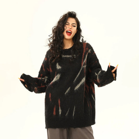 【トップス】春秋 モヘアニット レディース 美式ヴィンテージ ゆったり抜け感 雰囲気セーター【FCシリーズ】