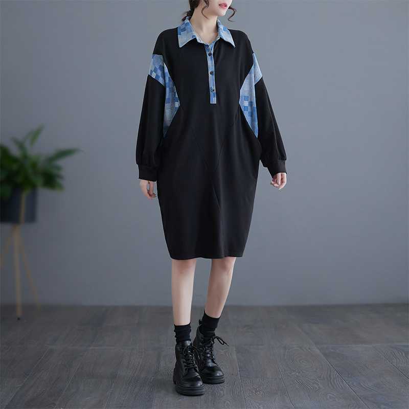 【ワンピース】大きいサイズ レディース 切替デザイン 長袖 シャツワンピース ミモレ丈 ゆったり カジュアル 着痩せ 春夏新作【AHシリーズ】