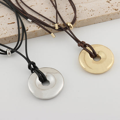 【🎁 B2G1｜先行スタート！】【グッズ】高見えブラックレザーコード ロングネックレス シンプル上品ペンダント