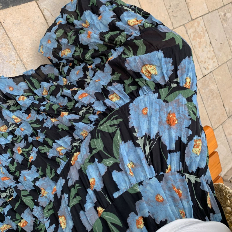 【ボトムス】夏 ヒップカバー ハイウエスト Aライン フラワープリント シフォンスカート【SHシリーズ】