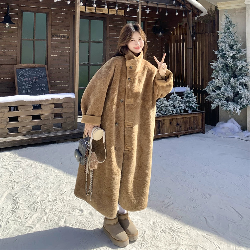 【アウター】韓国風 リバーシブル スエード調 × シープボア ロング丈 レディース 冬 新作 綿入れコート【JZシリーズ】