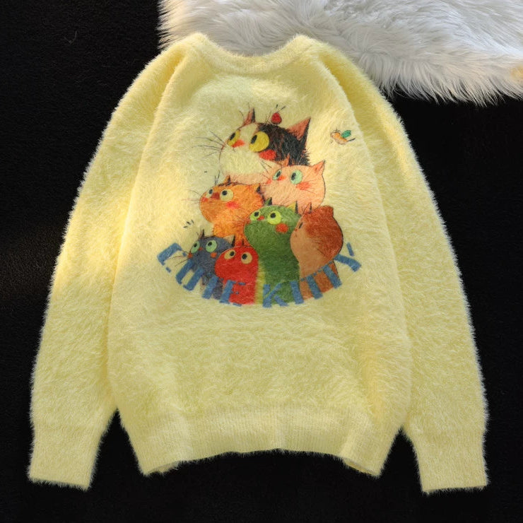 【トップス】ゆったり 小众 上品 クルーネック フェイクミンクニット レディース 猫 ニットセーター