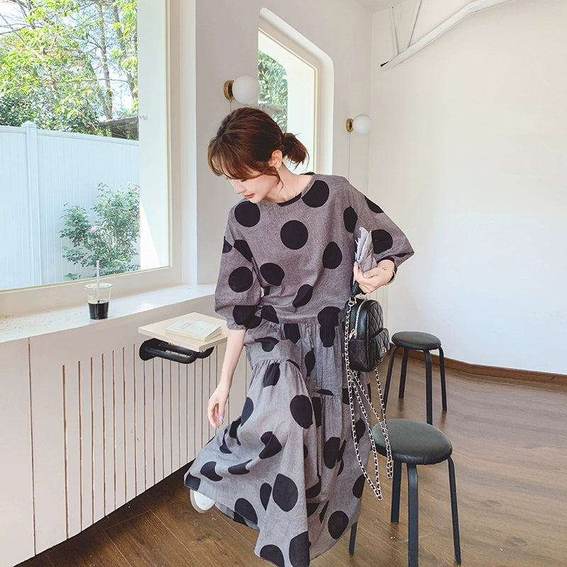 【ワンピース】フレンチレトロ 大きめドット柄ワンピース レディース 夏 2025新作 気質あるカジュアル ノースリーブワンピース【SHシリーズ】
