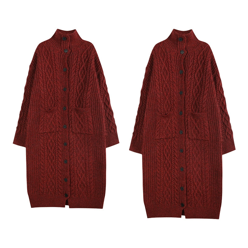 【アウター】秋冬新作 グレー ゆったり ロングカーディガン ニットコート 韓国風【FCシリーズ】