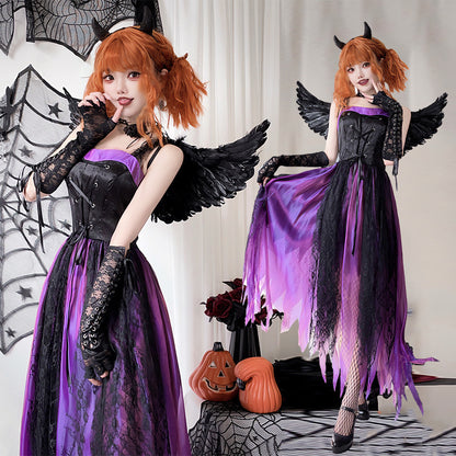 【ハロウィン】大人用コスプレ・ダークエンジェル・ゴーストブライド・ヴァンパイアクイーン・パープル魔女ワンピース