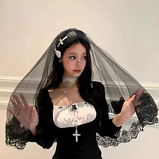 【ハロウィン】ゴシックレースヴェール｜幽霊花嫁コスプレ用ヘアアクセサリー