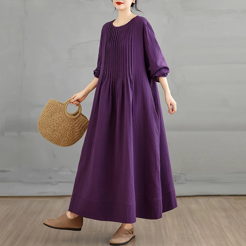 【60%OFF⭐️早い者勝ち】【ワンピース】前後アコーディオンプリーツ 膝下丈 細見え 上品 長袖 レディース【JZシリーズ】