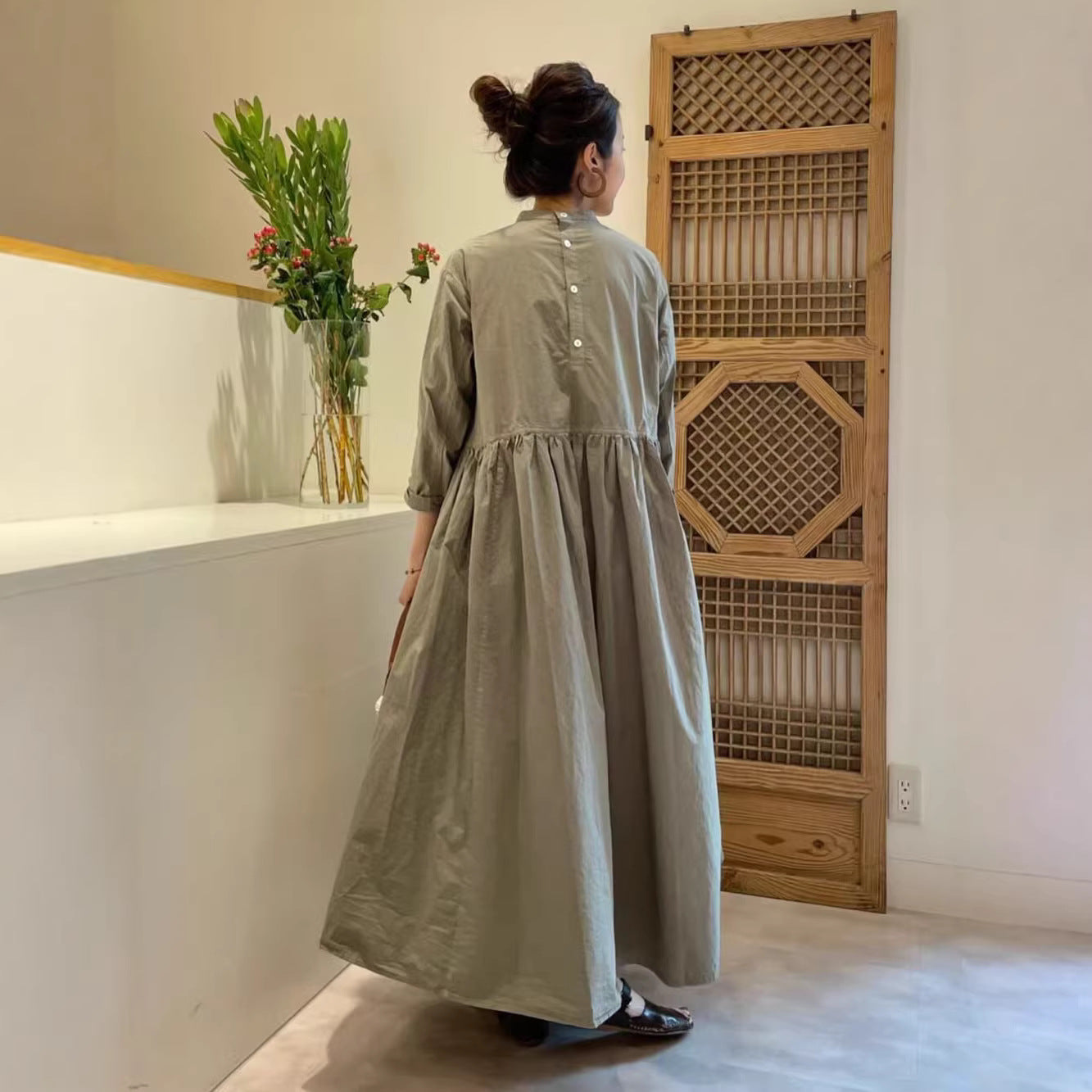 【ワンピース 】ゆったり 大きめサイズ 長袖 シャツワンピース